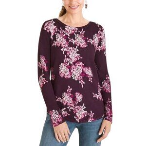 CHICO'S Floral Bateau-Neck Pullover Sweater - Size Medium